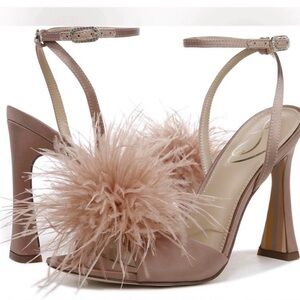 Sam Edelman Blush Feather Pom High-Heel Sandals